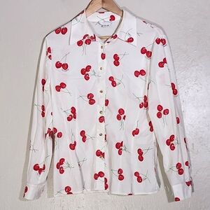 Women’s Cherry-Print Button-Down Shirt - White/Red